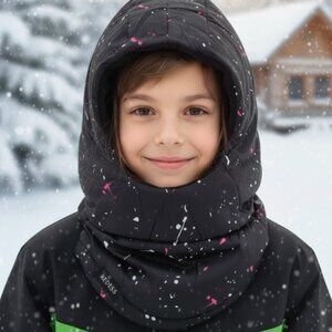 *NWT Kids REDESS fleece balaclava hat black white & pink warm breathable light